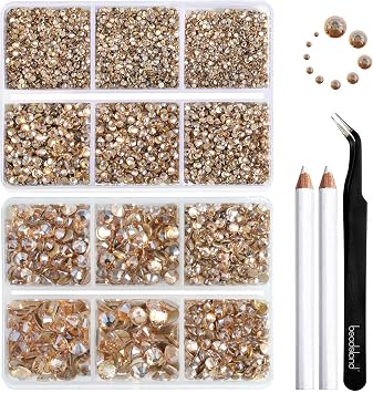 Beadsland Flatback Nail Rhinestones,Golden Shadow,Mixed 10 Sizes 8300PCS