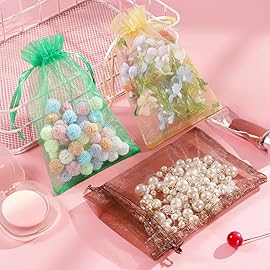 Hopttreely 100PCS Sheer Organza Bags, Mixed Color Wedding Favor Bags with Drawstring, 4x6 inches Jewelry Gift Bags for Party, Jewelry, Festival, Makeup