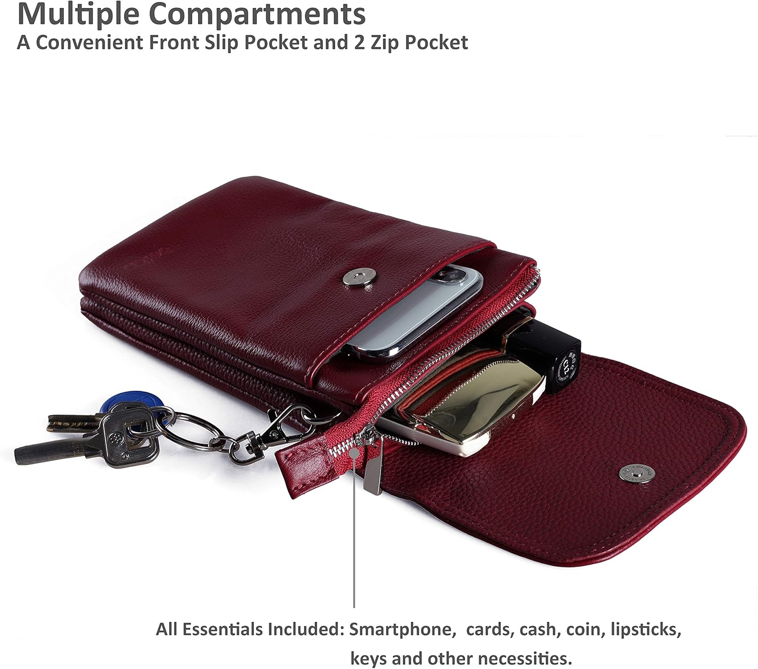 befen Genuine Leather Small Crossbody Bags for Women Cell Phone Bag Cross Body Purses,Silver Zipper - Image 4