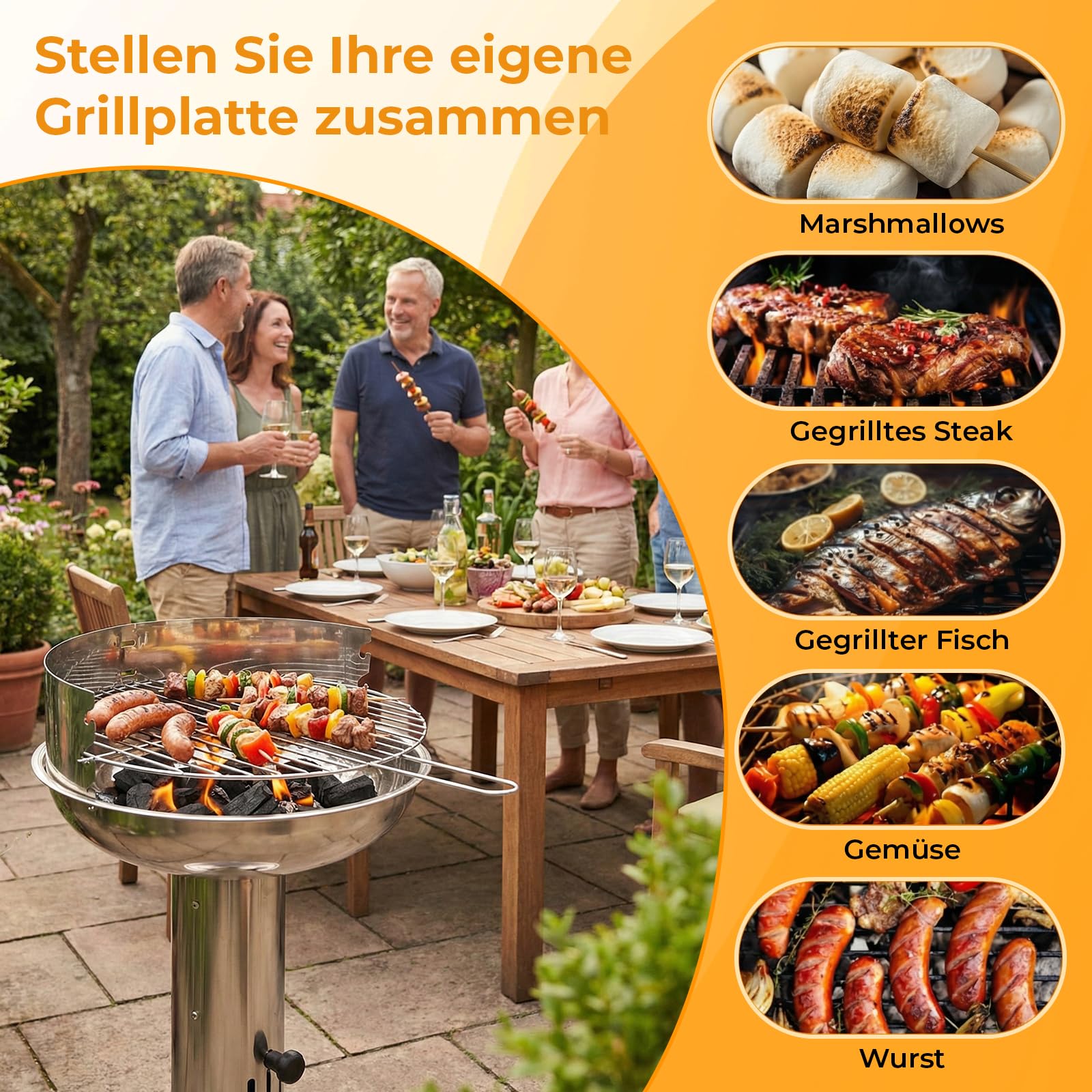 TLGREEN Barbecue a colonna in acciaio inox, Barbecue da esterno 40*40*69cm
