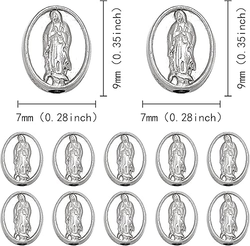Miniatura 2 de 100 cuentas espaciadoras de aleación religiosa con texto en inglés "Our Lady" para pulseras y joyas, cuentas sueltas de doble cara de la Madre de
