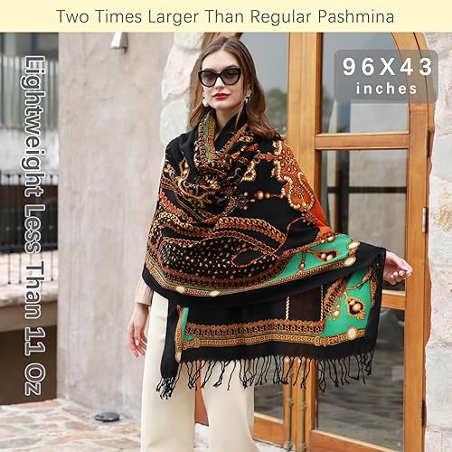 Miniatura 311 de DANA XU Manta de pashmina extragrande 100% de lana merina, bufanda de viaje, bufanda de cachemira para mujer, otoño e invierno, chal de gran