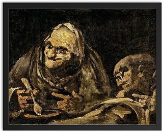 Two Old Men Eating Soup Framed Wall Art Print by Francisco Goya 1820 Classic Historical Artwork Decor - 16x20 inches