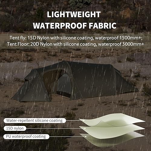 Miniatura 7 de Naturehike Opalus UL 4 Season Tents for Camping, Windproof 2-3 Person Winter Camping Tent, Double Layer Cold Weather Tunnel Tent with Vestibule