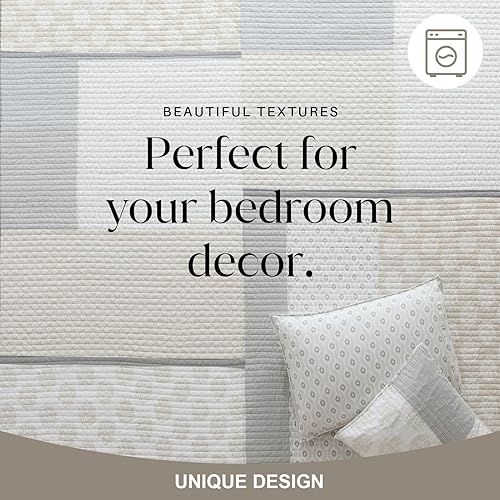 Miniatura 7 de Y-PLWOMEN Colcha tamaño Queen 100 algodón ligera suave colcha acolchada color gris crema blanco juego de ropa de cama reversible de retazos para