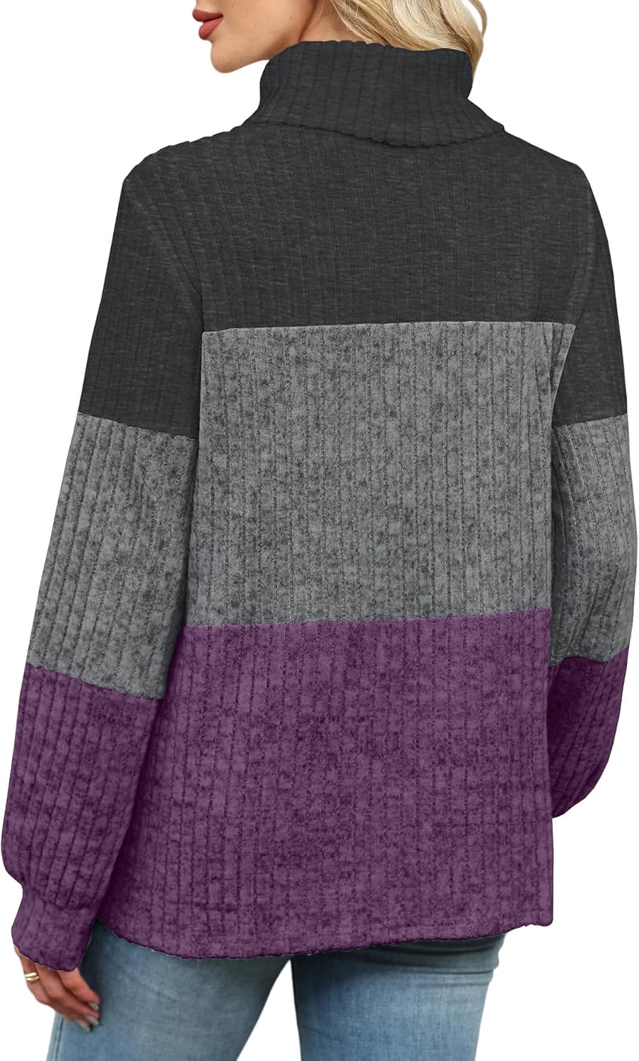 OFEEFAN Turtlenecks Tops for Women Oversized Sweaters Fall Outfits 2026 Plus Size Clothes Long Sleeve Shirts Color Block - Image 5