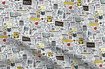 Spoonflower Fabric School Doodles Graffiti on Chiffon | Fat Quarter | Notebook Kids Back Classroom | Use for Sewing Fashion Apparel Dresses Home Decor