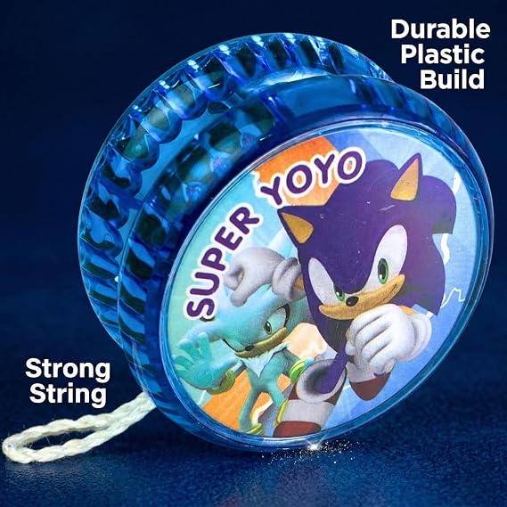 Light Up Blue Sonic Hedgehog-Style YoYo for Kids – 5.5cm LED Responsive Beginner Yo-Yo with String, Spinning Trick Toy, Party Bag Filler, Birthday for Boys & Girls Age 3+