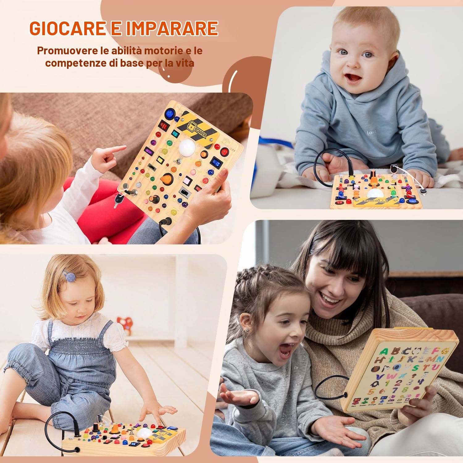 Montessori Giocattolo Busy Board a partire da 1 anno Activity Board in | Giocattolo per abilità motorie con 19 interruttori e 40 luci LED, giocattolo educativo per bambini da 1 a 3 anni, regalo