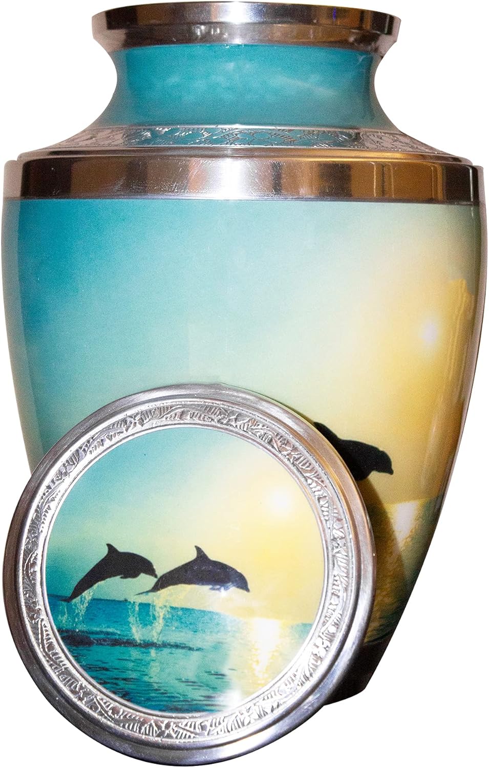 Dancing Dolphins Cremation Urn, Adult Blue Ocean Dolphin Lovers Funeral Urn with Personalization