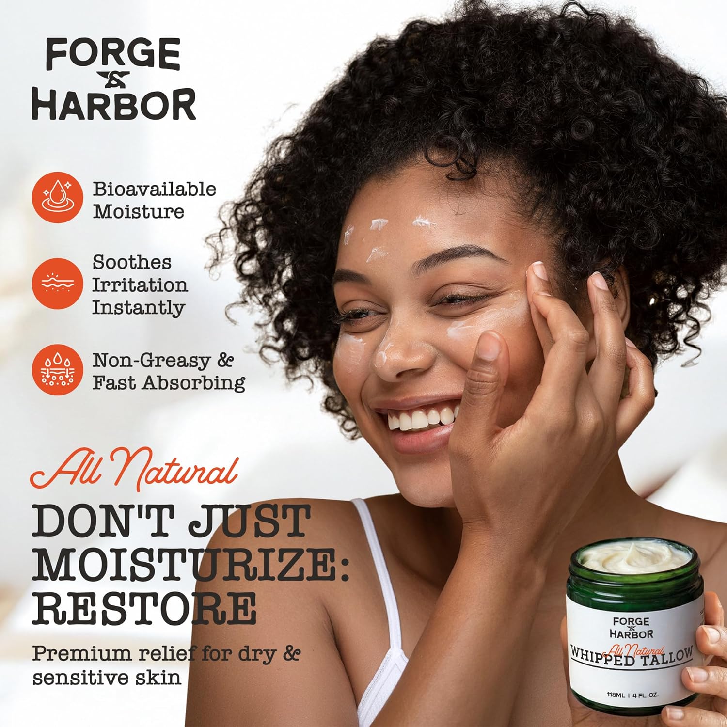 Forge & Harbor Grass-Fed Whipped Tallow for Skin – Deep Moisture Face & Body Cream with Manuka Honey, Rosehip & Calendula | Small Batch Tallow Skincare for Dry, Irritated & Sensitive Skin (4oz) - Image 2