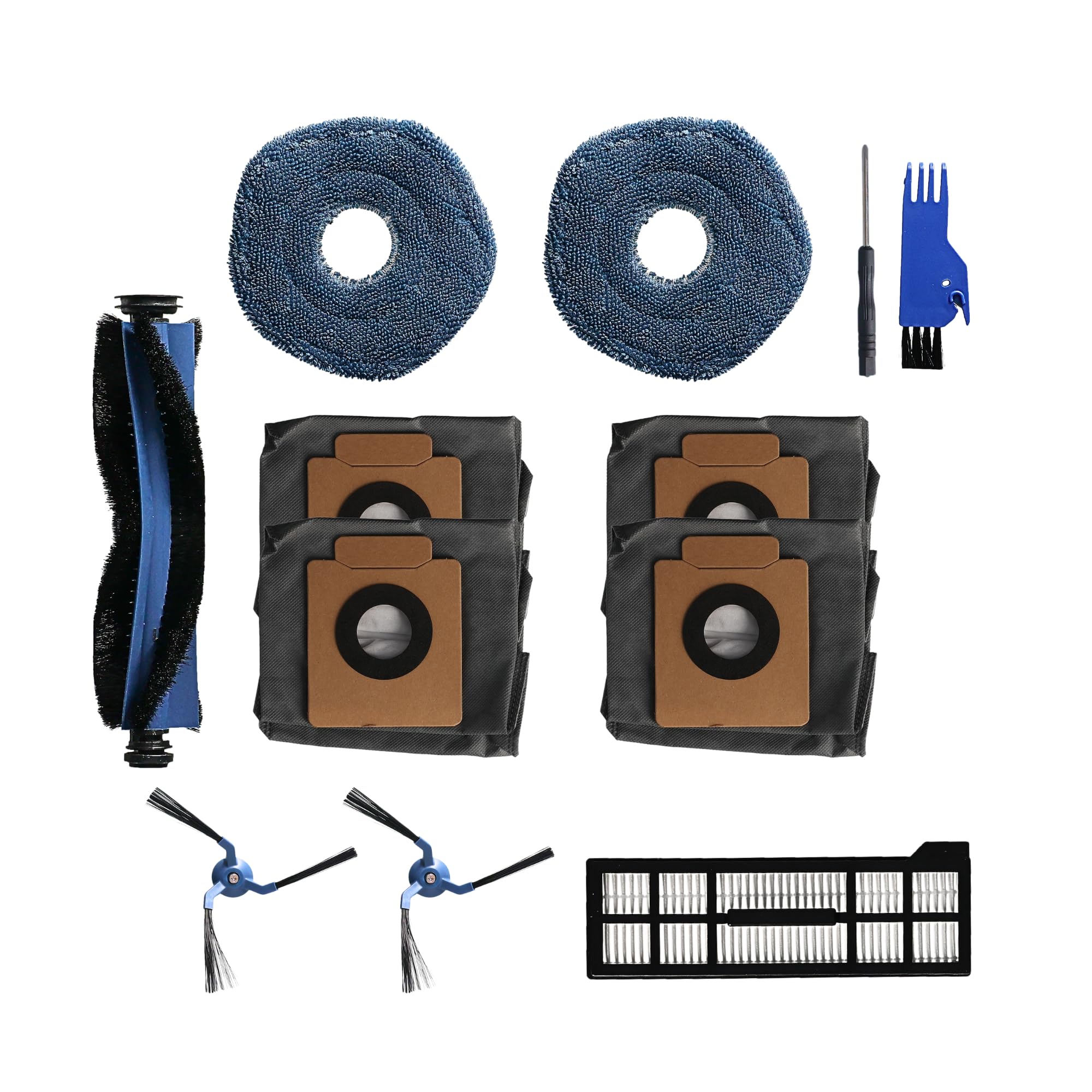 Finest-Filters 12PCS Accessories Kit Compatible with Eufy X10 Pro Omni Robot Vacuum | Spare Parts Pack Including Main Roller Brush, Dual Spinning Mop Pads, HEPA Filters, Side Brushes & Dust Bags