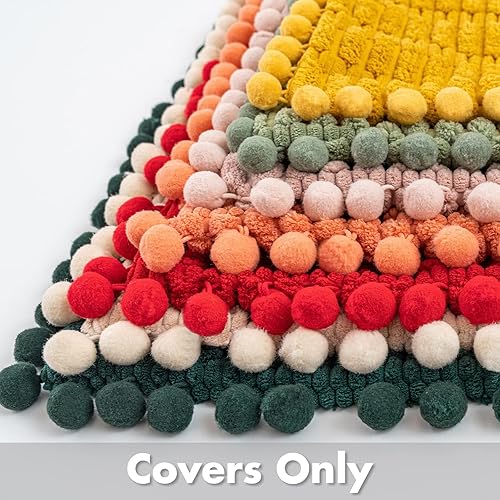 Miniatura 7 de MIULEE Juego de 2 fundas de almohada decorativas de pana roja, con pompones, suaves, bohemias, a rayas, modernas, para decoración del hogar, para