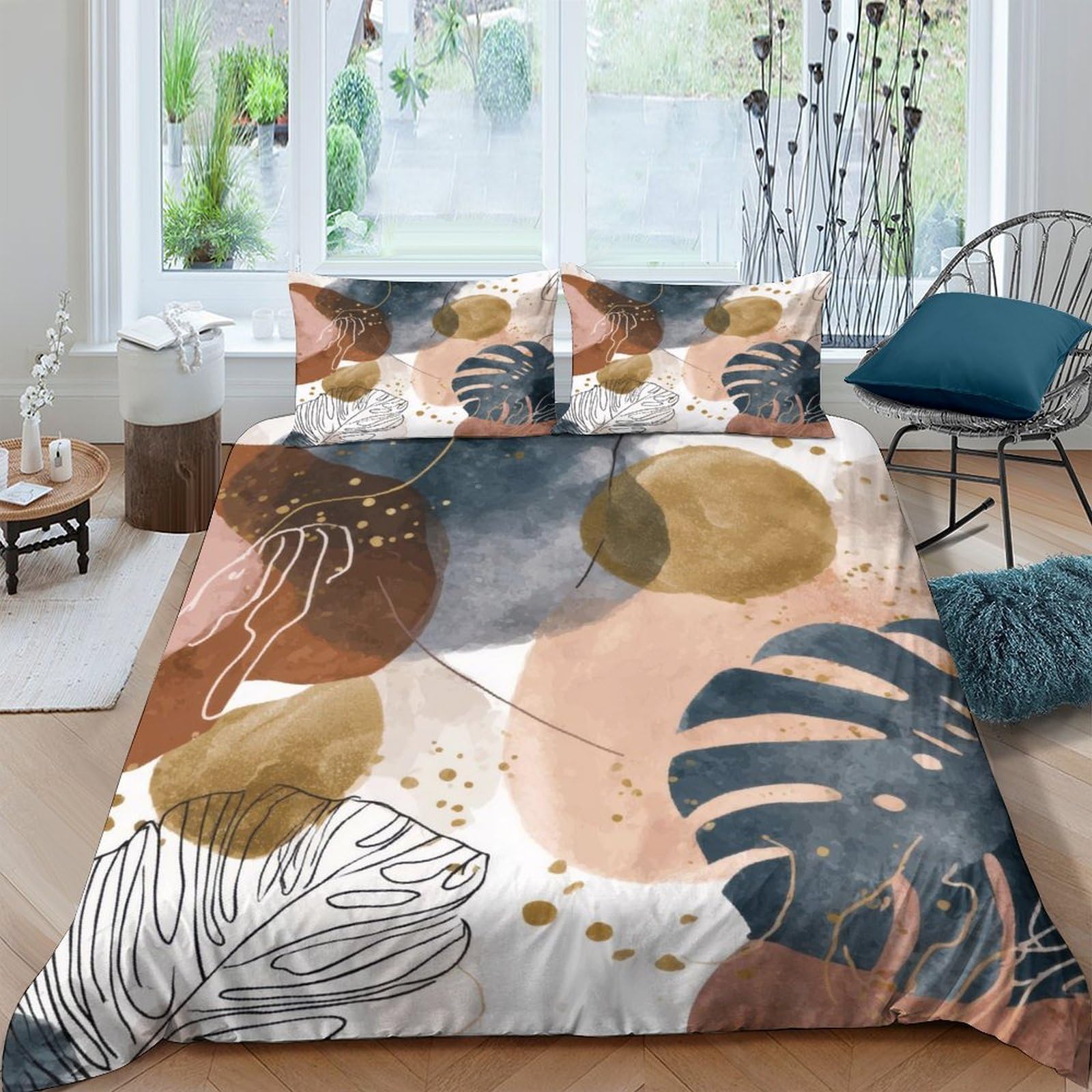 Ctjqhvkz Style-5 3D Printed Abstract Botanical Fitted Sheet Microfiber Soft Breathable Geometric Leaf Mattress Cover Bedroom Decor Single（135X200cm）