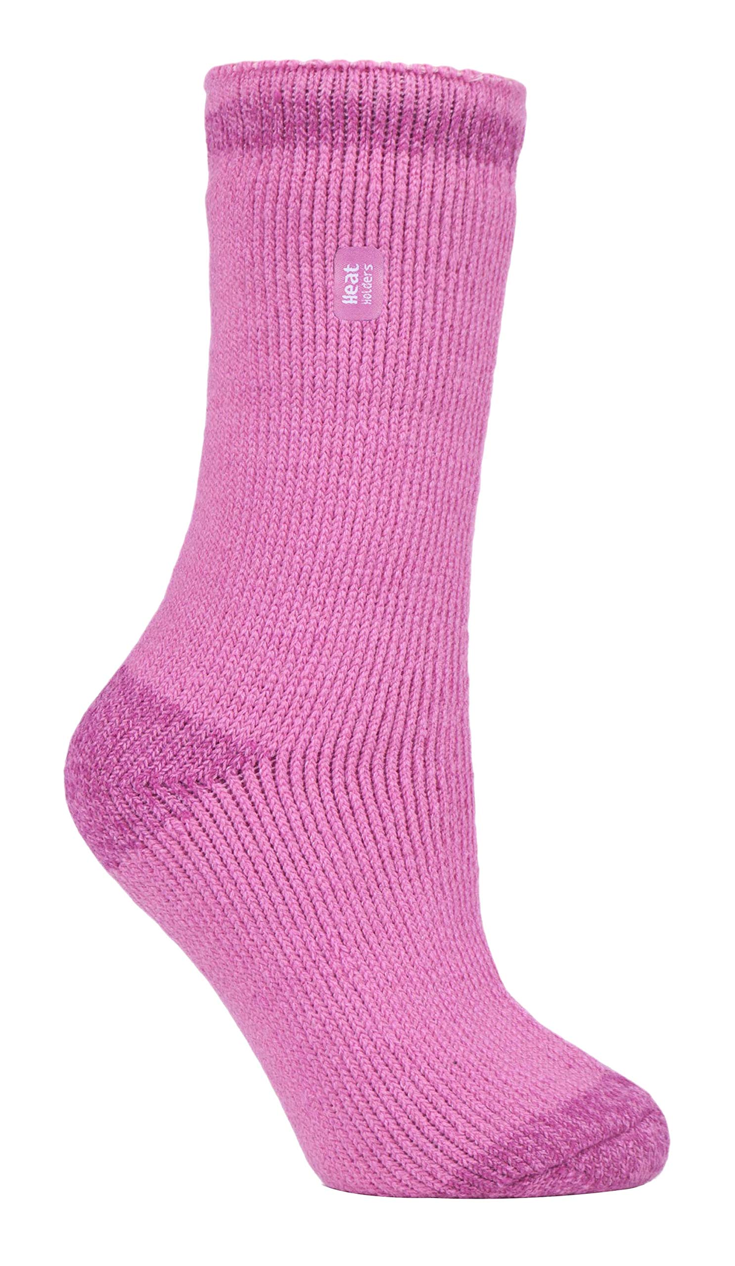 Heat Holders Women's Ad Heel / Toe Pink - Thermal Socks For Winter | Outdoor & Indoor Socks | Cuddly & Fluffy | Gifts For (4-7, Light Grey/Berry (Chunky Stripe))