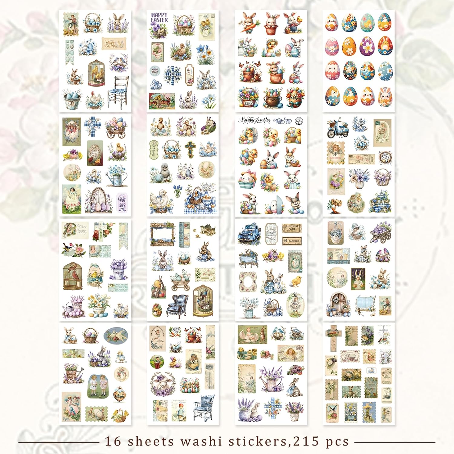Easter Sticker Book 36 Sheets 235 Pcs, Easter Eggs Bunny Rabbit Stickers for Teens Adults, Cute Easter Holiday Stickers for Skateboard, Water Bottles, Scrapbook, Junk Journal, DIY Crafts