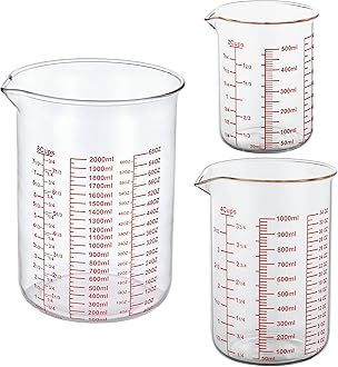 3 Piece Glass Measuring Cup Set, Includes 2-Cup, 4-Cup, and 8-Cup High Borosilicate Glasss Liquid Measuring Cups, Dishwasher, Freezer, Microwave, and Preheated Oven Safe, Essential Kitchen Tools