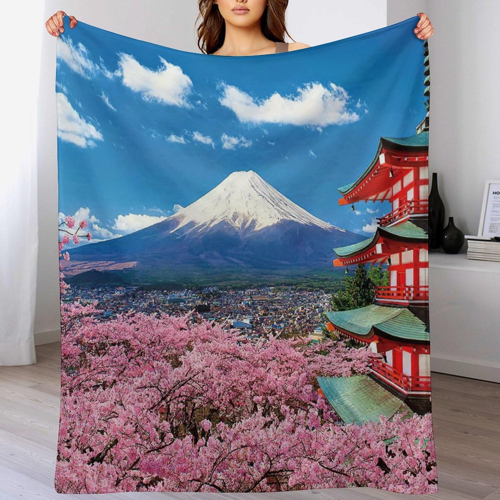 Couverture cerisier japonais chaude et confortable en flannel isolante pour l'hiver