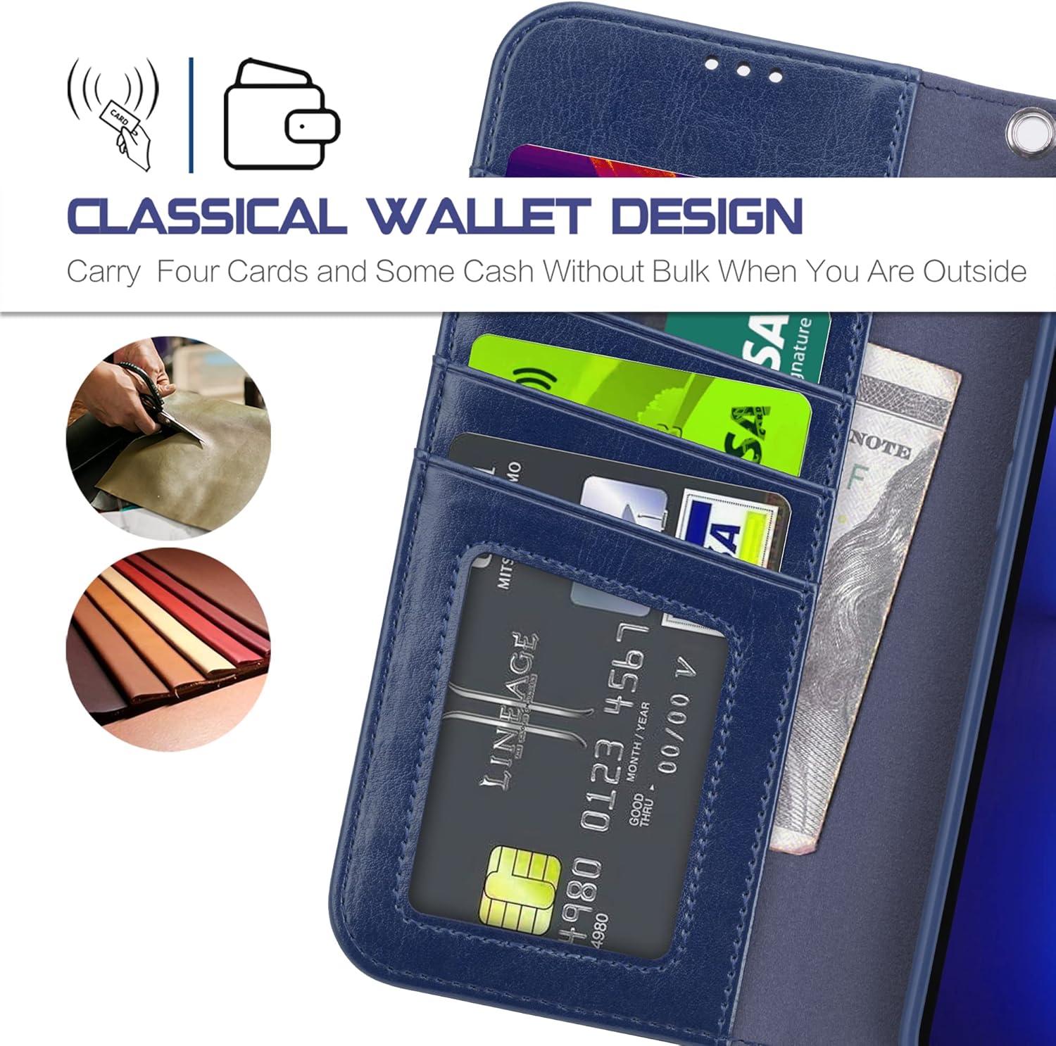 Arae Compatible with iPhone 13 Pro Max Case Wallet Flip Cover with Card Holder and Wrist Strap for iPhone 13 Pro Max 6.7 inch-Blue - Image 3