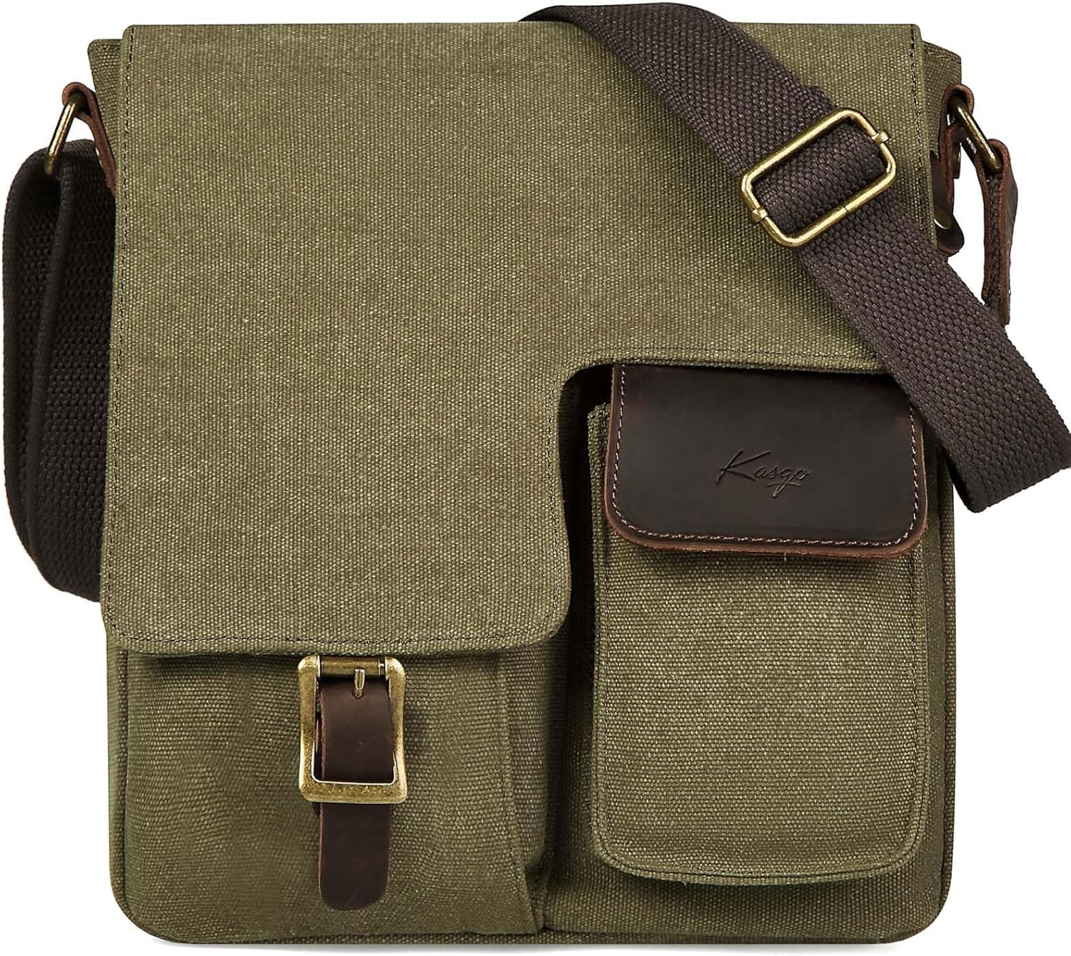 Kasqo Small Messenger Bag, Canvas Leather Crossbody Bag for Men Water Resistant Women Shoulder Bag Purse for Work Business