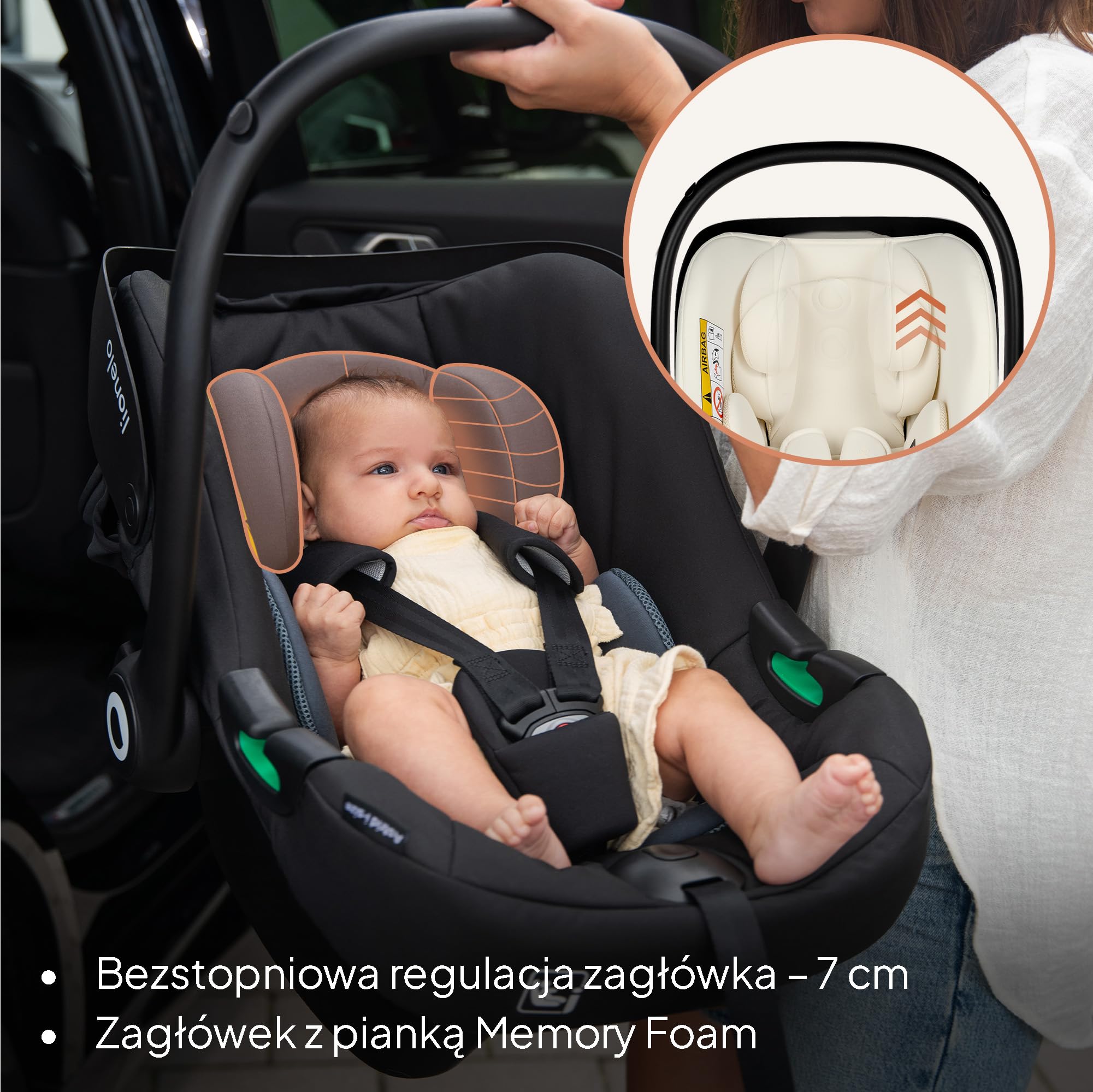 LIONELO Fotelik samochodowy dla niemowląt Astrid I-Size dla malucha 40-87 cm (0-15 miesięcy), uniwersalne dopasowanie, opcja skierowana do tyłu, lekki 4 kg, SideProtect, zagłówek z pianki pamięci, 3