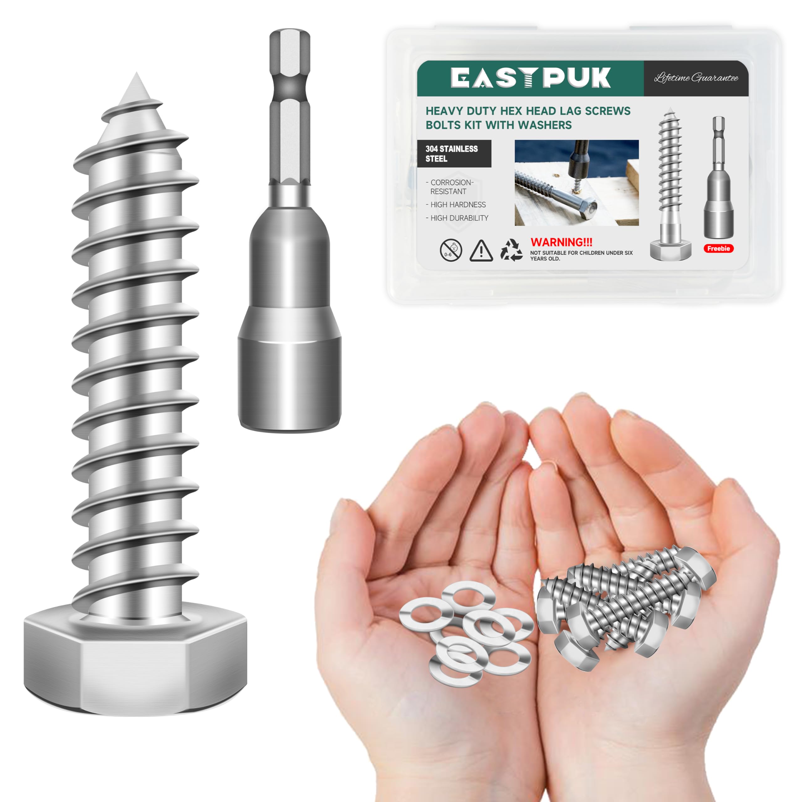 Stainless Steel Lag Screws - 8 Pack, 3/8" x 4" -21