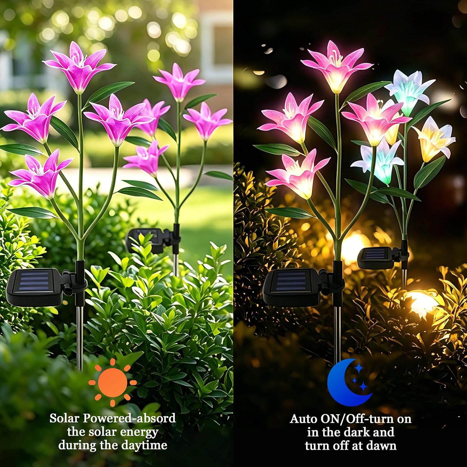 Memorial Garden Bloom Lights, 2026 Solar Garden Lights Outdoor Waterproof Decorative Lights, Realistic Artificial Petals, Flower Stake Lights for Outdoor Cemetery Gravesite Yard Patio (Pink 2pcs)