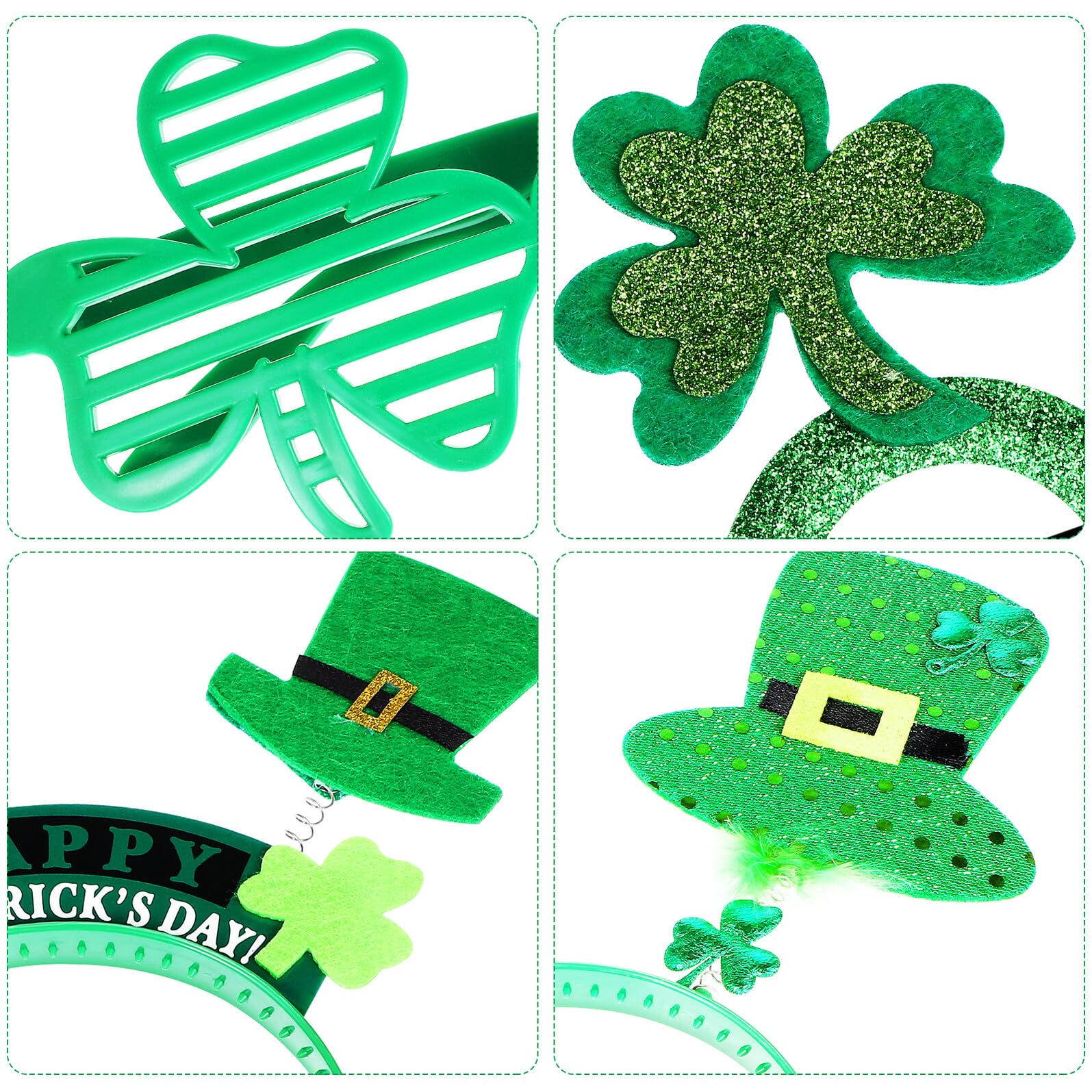 ERINGOGO Kit 91 Pezzi Accessori per Festa San Patrizio con Cerchietti, Occhiali, Collane e Braccialetti Trifoglio, Adesivi Decorativi e Baffi, Set Oggetti di Scena per Travestimenti