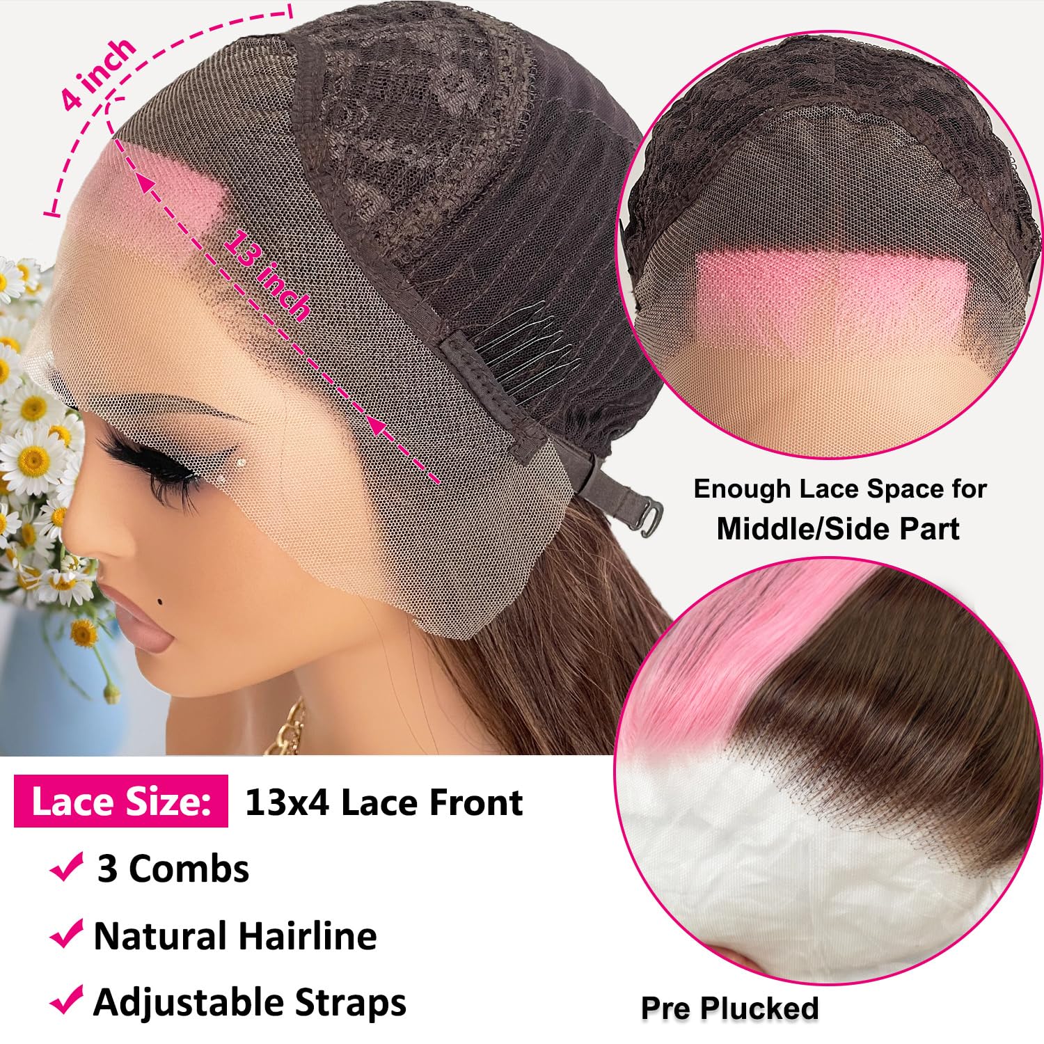 Amazon.com : WKIPYCPK Pink Skunk Stripe Lace Front Wig Brown  display picture 1