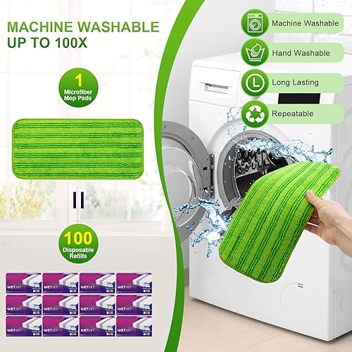 Miniatura 7 de Paquete de 4 almohadillas reutilizables mejoradas para trapeador compatibles con almohadillas Swiffer WetJet, repuesto para Swiffer Wet Jet y la