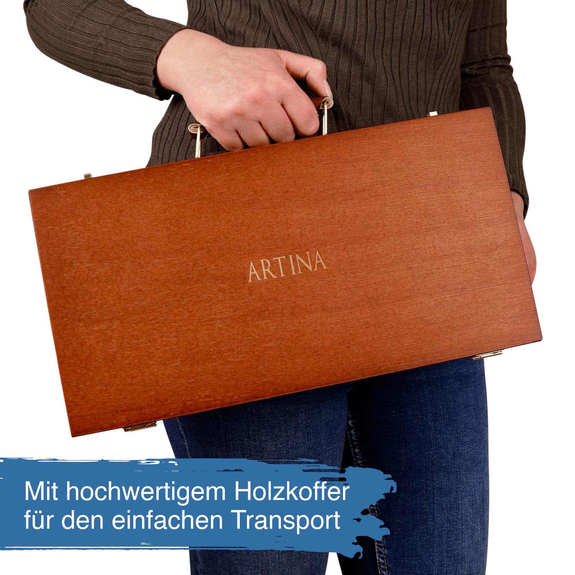 Artina Pastellkreide Set Künstlerkreide 96 Farbtöne im FSC® Zeichenkreide | 96 brillante Softpastellkreide Soft Stifte zum Malen brillanten Farbtönen zertifizierten Holzkoffer Koffer Malkreide Pastilo