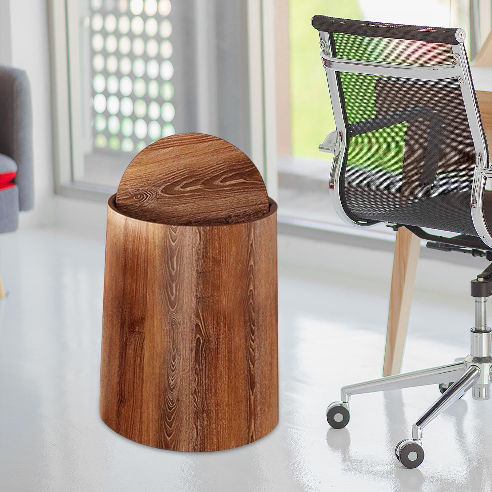 Colcolo Papelera para baño, Cesta de Basura con Tapa abatible, Papelera Moderna, Papelera para el hogar, Papelera de Grano de Madera para el hogar, Oficina y, m
