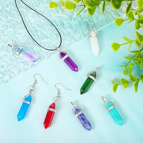 Miniatura 6 de 130 colgantes de cristal hexagonales naturales a granel, collar, chakra, cuarzo, forma de bala, bolsa para hacer joyas, regalo de Navidad (color
