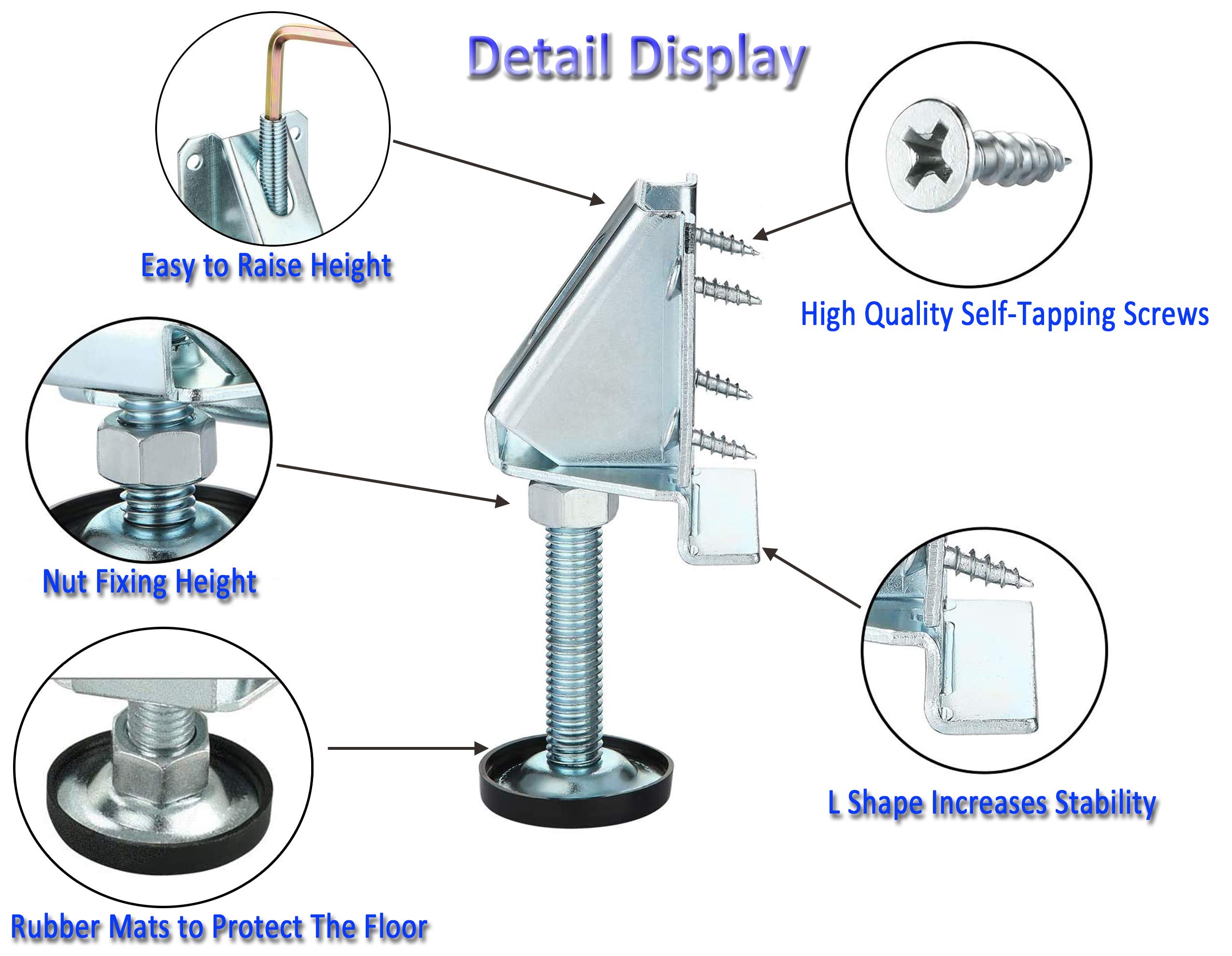SENRISE Eck-Nivellierfüße 8 Stück - Verstellbare Möbelbeinhalterungen Aus Stahl
