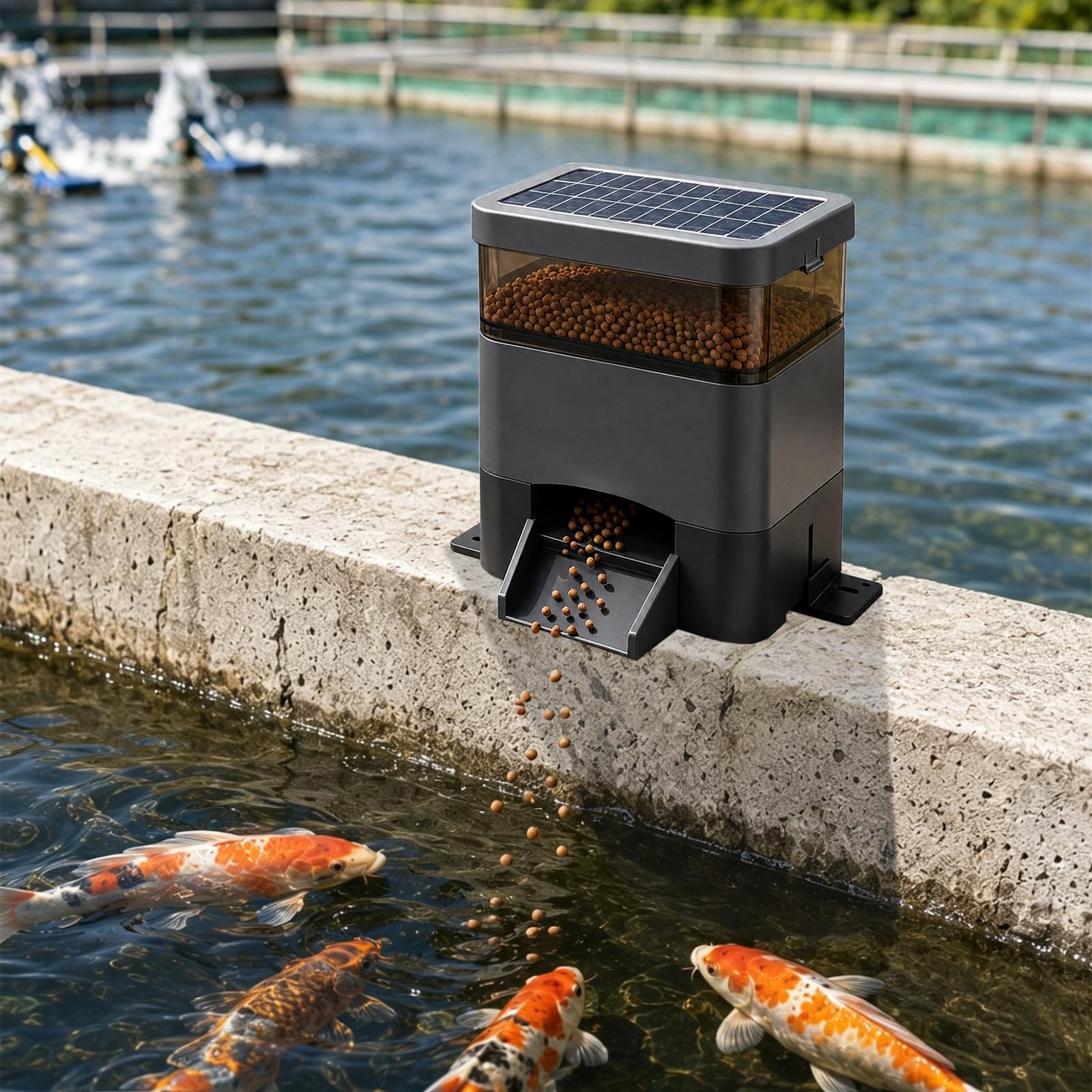 Alimentatore Automatico per Pesci da Laghetto con capacità 4L(10L), Alimentazione Solare E CA, Controllo Telefono/Pannello, Antiumidità, Timer Vacanza per Koi E Outdoor Black-4L