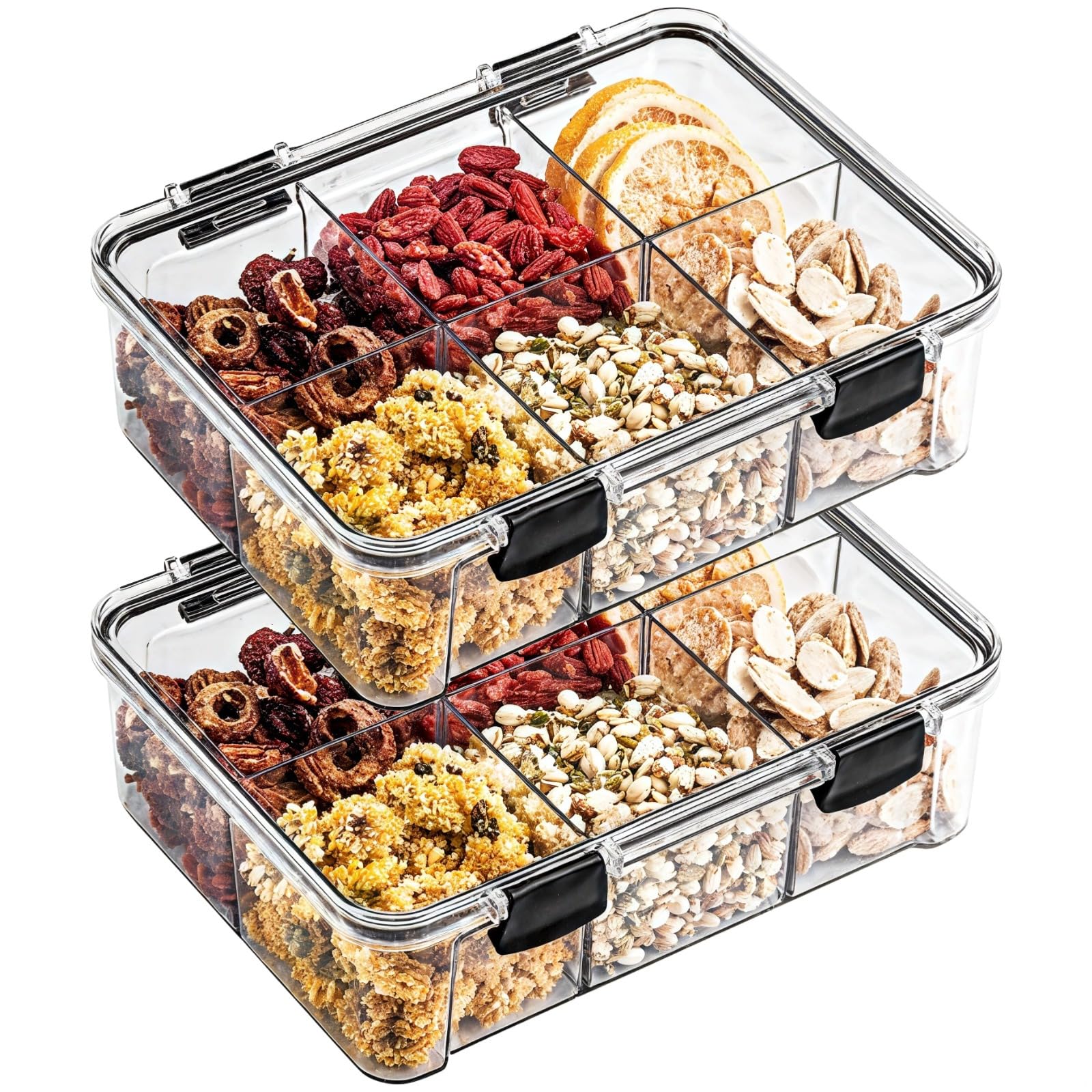 Lot de 2 boîtes à goûter, 6 compartiments faciles à ouvrir, réutilisables avec couvercles sécurisés