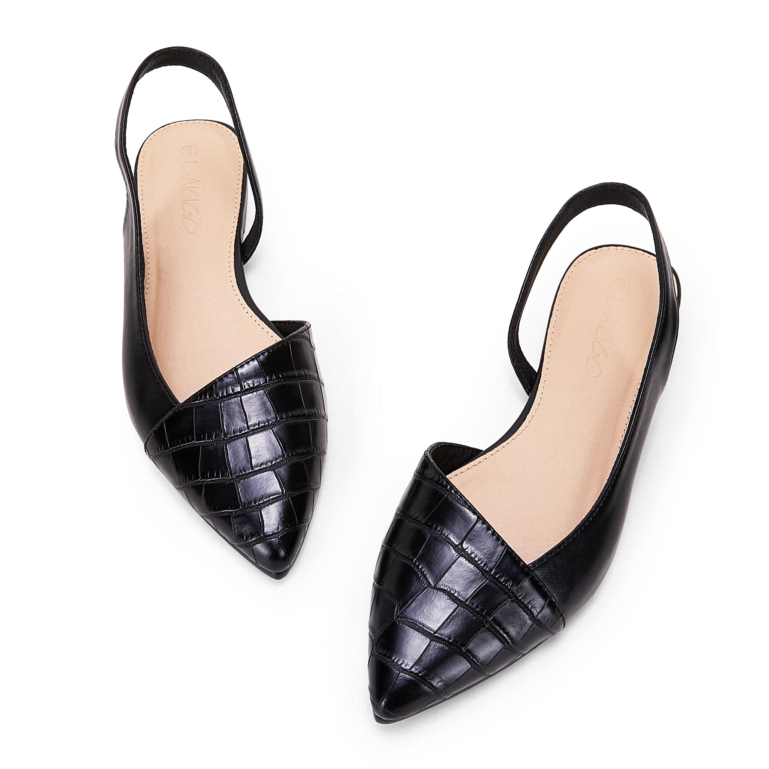 LAICIGO Women's Closed Pointed Toe Flats Slingback Low Heel Slip-on Cutout Animal Print Backless Mules Sandals