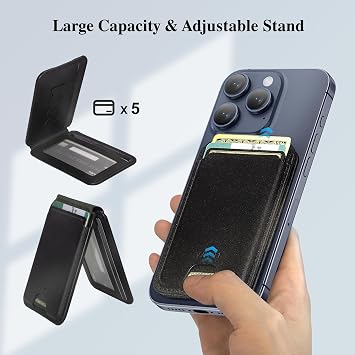 WIWU for MagSafe Wallet 5 Card Holder with Adjustable Stand RFID Blocking Strong Magnetic Ultra Slim Travel Leather Wallet for iPhone 17/16/15/14/13/12 Series Android
