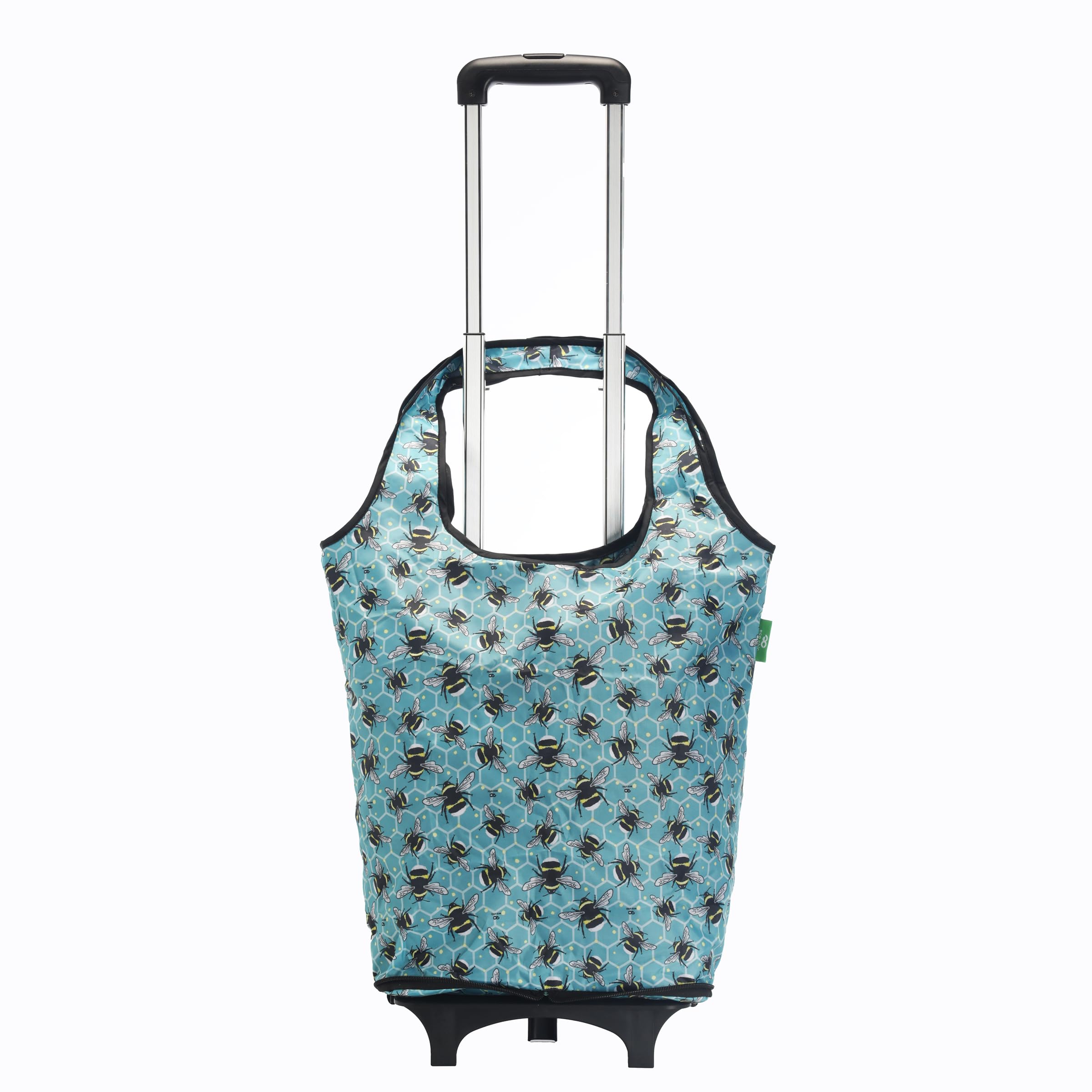 Eco Chic Bumble Bee Blue Lightweight Collapsible Shopping Trolley With Detachable Grocery Tote Bag (Bumble Bee Blue)