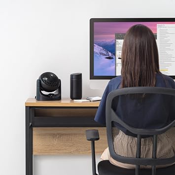 IRIS USA WOOZOO Mini Desk Fan, Air Circulator, 3 Speeds, 32ft Max Air Distance, 108ft2 Coverage, 112 Adjustable Vertical Tilt, 27db Quiet Motor, Small Fan for Bedroom, Office, Dorm, Black (HE10N)
