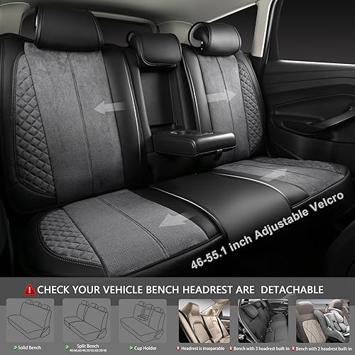 Miniatura 10 de CAR PASS Juego completo de fundas de cuero de napa para asiento de automóvil, protector impermeable y duradero, ajuste universal para sedán, SUV,