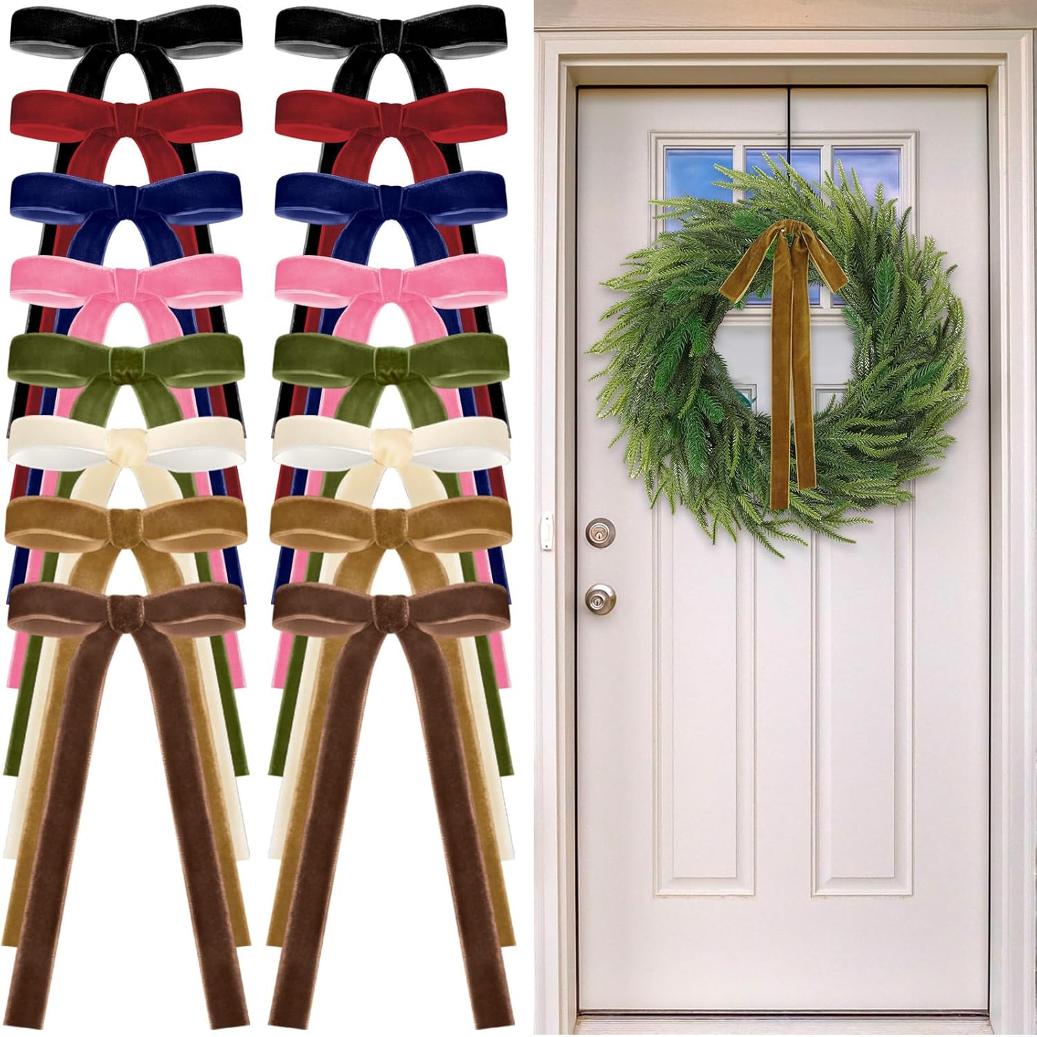 Colorful 24 Pcs Velvet Bows Christmas Tree Ornaments Valentines Day Bows Decoration for Garland Home Coquette Wedding Decor (9 x 13 Inch,Width of 1")