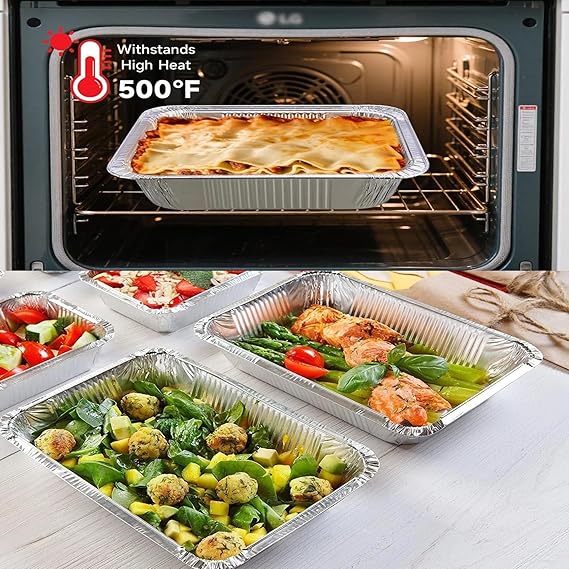 Waytiffer Aluminum Deep Foil Pans Full Size, Large Disposable Roasting & Baking Pan, 21x13 (10 Pack) Extra Heavy Duty Chafing Trays for Hotels, Restaurants, Heating, Buffets & Bakeware