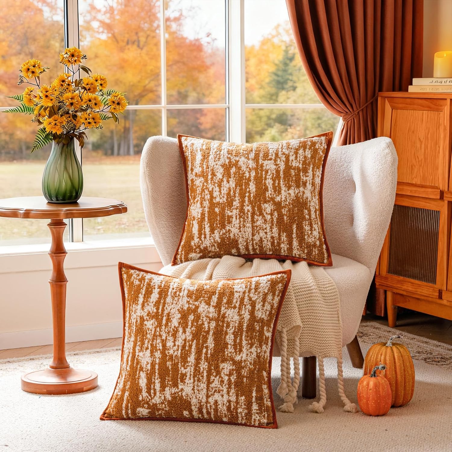 a moment 18X18 Throw Pillow Covers Set of 2, Soft Textured Decorative Tie-Dye Style Cushion Covers, Modern Boho Farmhouse Home Decor Pillow Cases for Couch, Bed, Living Room,Burnt Orange - Image 5