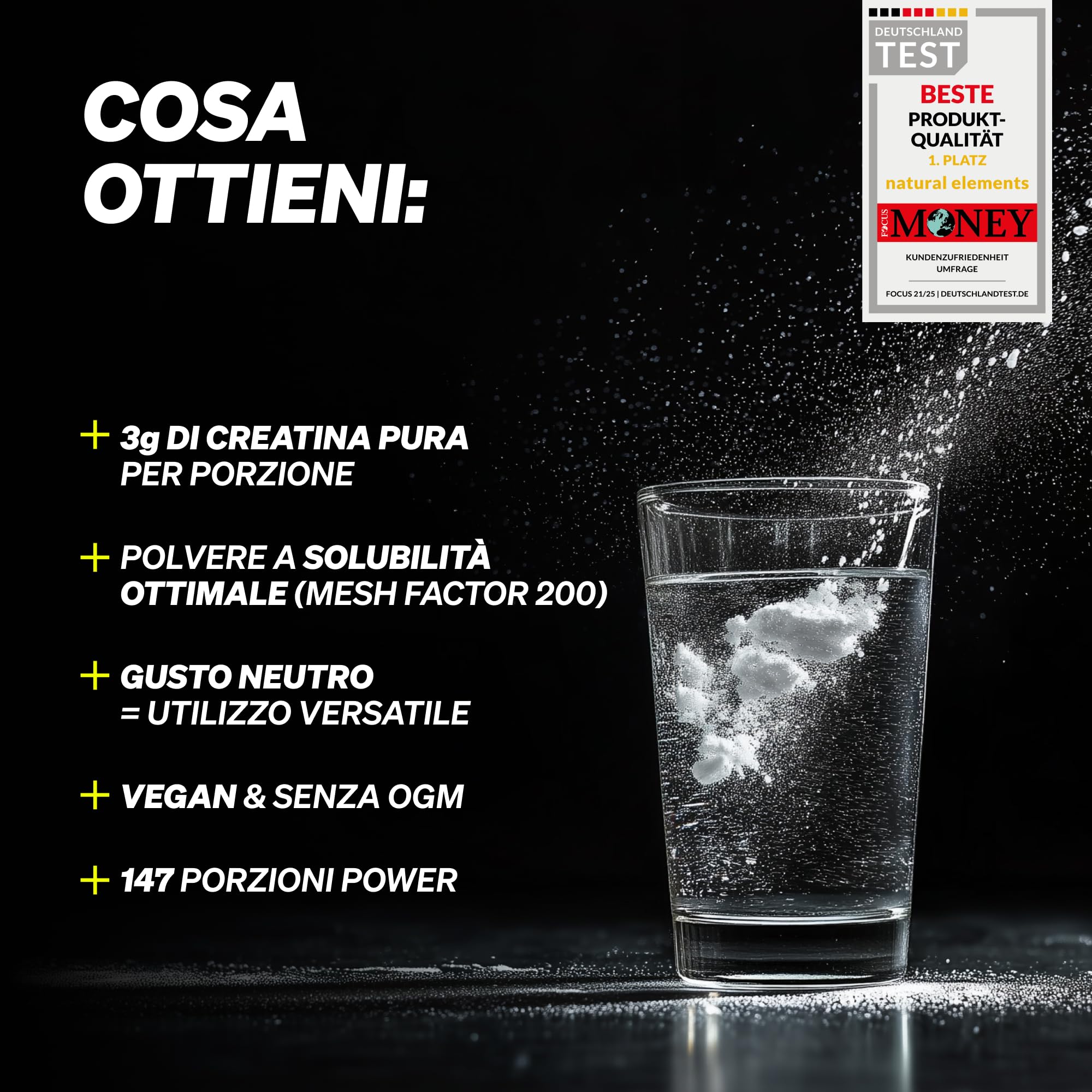 Creatina Monoidrato in Polvere - Materia prima di marca Creapure® - 147 porzioni (500 g) - Ultrafine: Mesh Factor 200 - Insapore e vegan - Polvere Pura senza Additivi Superflui - Prodotta in Germania