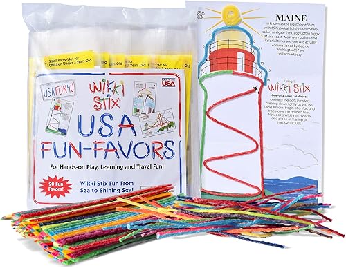 WIKKI STIX USA Fun Paks, esencial de viaje para viajes por carretera, con puntos de referencia y ubicaciones de Estados Unidos, fabricado en Estados