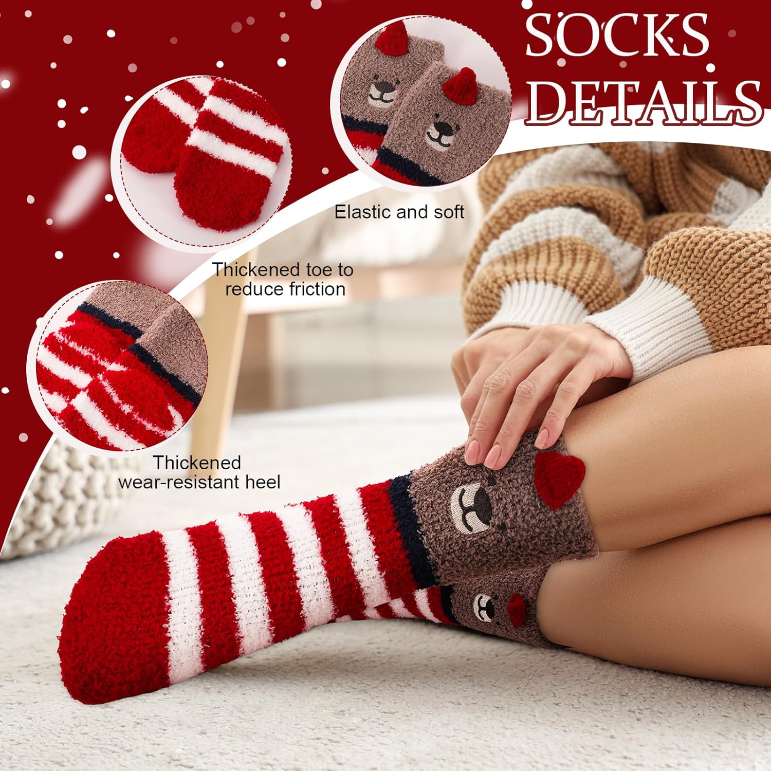 Jspupifip 6 Pairs Cartoon Fuzzy Socks for Women Cute Coral Fleece Cozy Warm Socks Christmas Fluffy Slipper Sock - Image 2