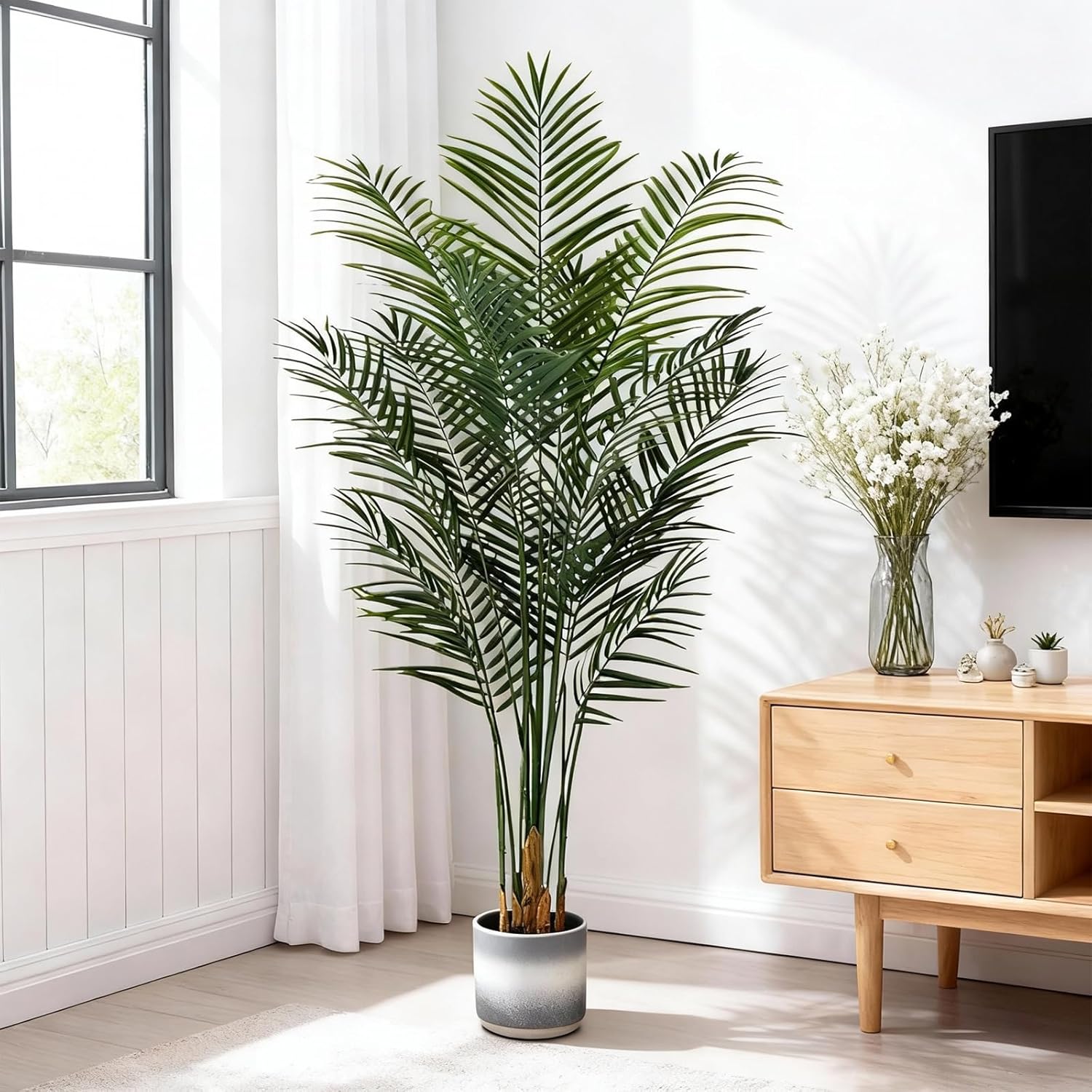 5.5ft Artificial Palm Tree Outdoor, Large Fake Tropical Areca Palm with 15 Trunks, Tall Faux Floor Plants for Indoor Living Rooms Offices Bedroom Home Decor