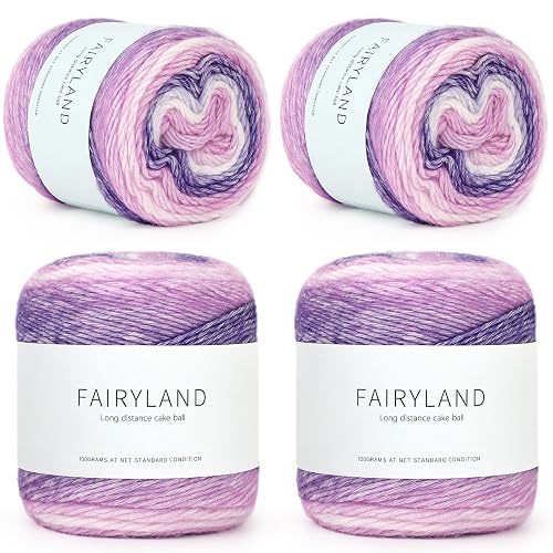 Reessy Ombre Yarn for Crochet, 400g Gradient Yarn Cake, 60% Cotton 30% Acrylic 10% Wool - Multi Coloured Wool for Knitting Scarves, Shawls, Blankets, Crafting and Clothing - Purple Gradient