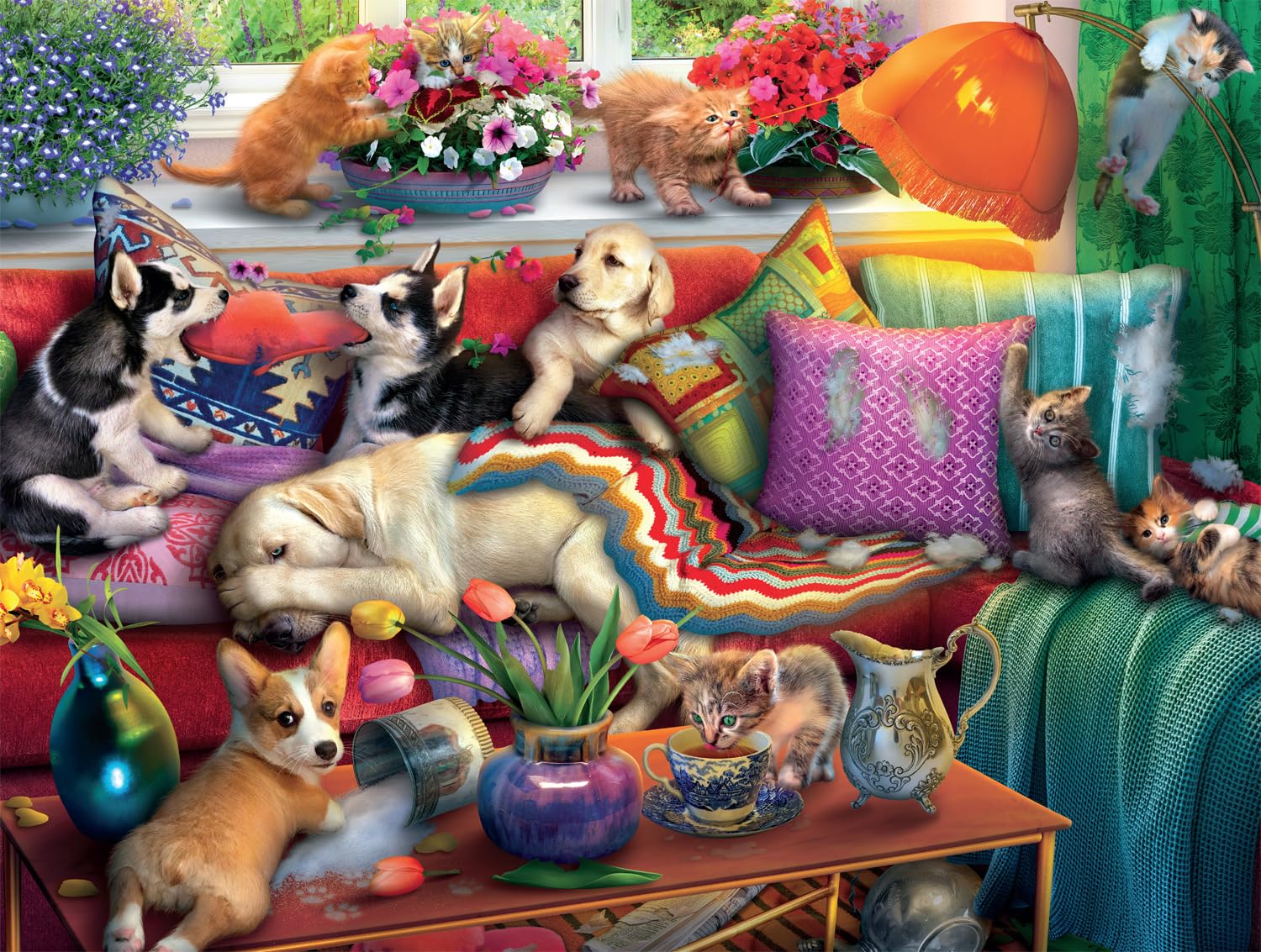 Buffalo Games Dog Days Garden Dogs 750 Piece Jigsaw Puzzle | Adult Puzzle With Bonus Poster, 24x18 Inches